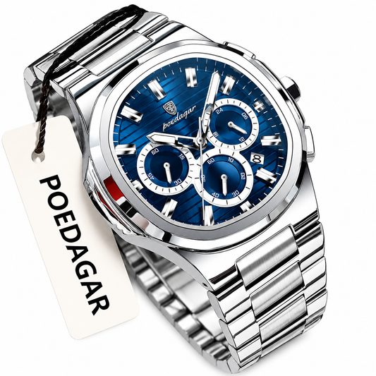 Axiom Chrono Luxe - Cronógrafo con fecha de acero | Reloj masculino premium, resistente al agua y diseño elegante