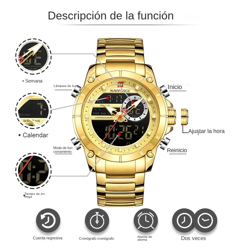 NAVIFORCE 9163 Luxury Original Sport Wrist Watch For Men Quartz Steel Waterproof Dual Display Military Watches Relogio Masculino