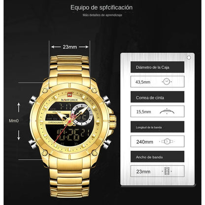 NAVIFORCE 9163 Luxury Original Sport Wrist Watch For Men Quartz Steel Waterproof Dual Display Military Watches Relogio Masculino