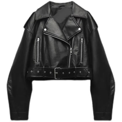 Valeria Noir – Moto Belt Edition | Chaqueta de cuero PU premium, estilo biker y corte oversize.