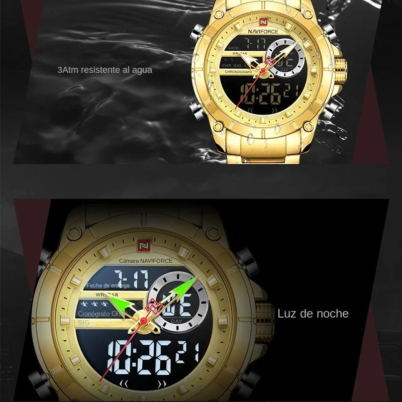 NAVIFORCE 9163 Luxury Original Sport Wrist Watch For Men Quartz Steel Waterproof Dual Display Military Watches Relogio Masculino